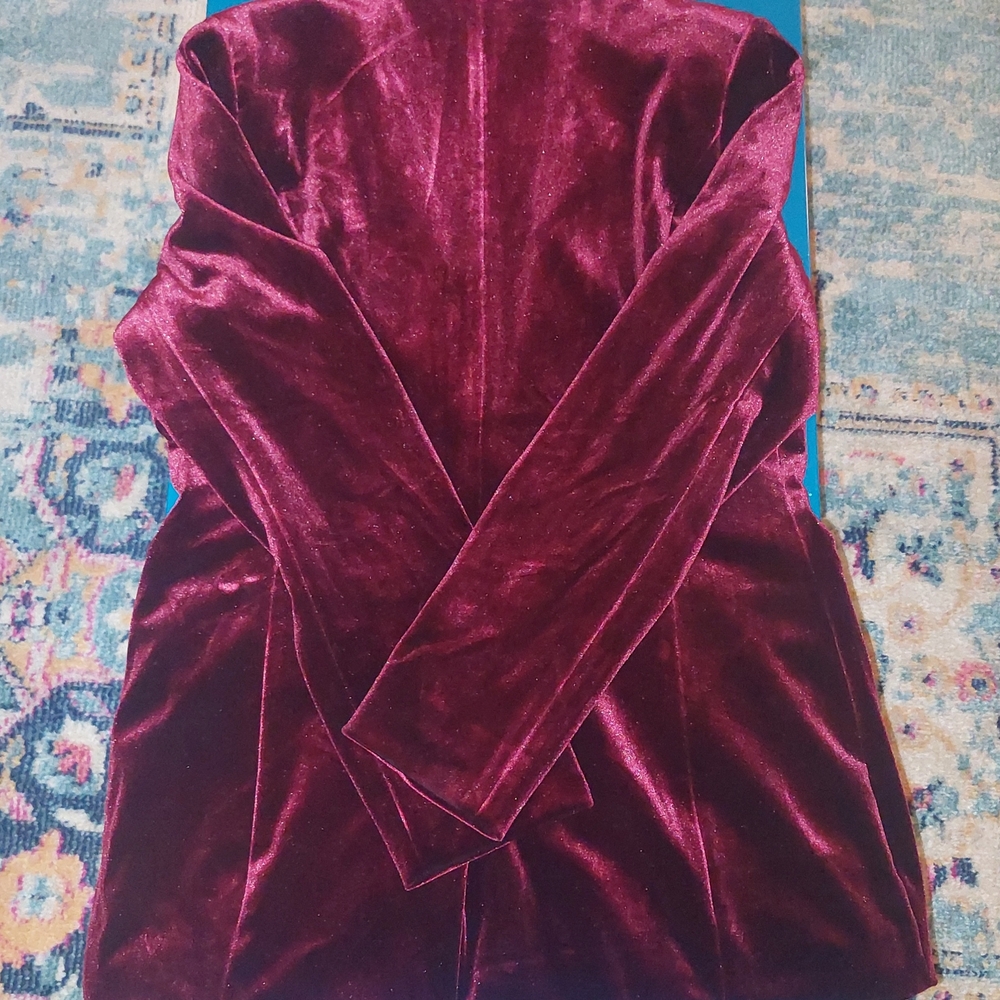 AKIRA Velvet Burgundy Blazer - Picture 2 of 3